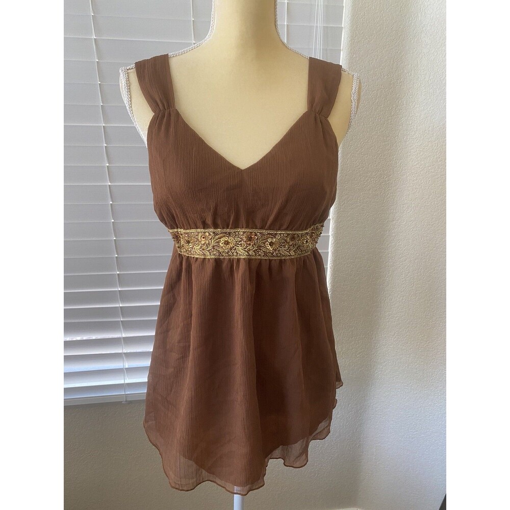 NWT Motherhood Maternity Brown Chocolate Caramel Sleeveless top w sequins SZ M